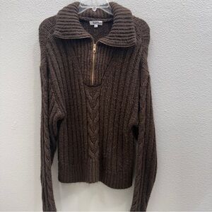 525 Womens Sweater Size Medium America Brown Cowl Neck Fall Zip